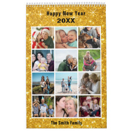 Modern Family Photo Collage Guld Glitter Anpassnin Kalender