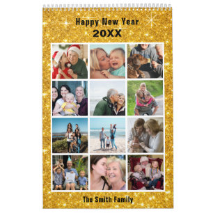 Modern Family Photo Collage Guld Glitter Anpassnin Kalender