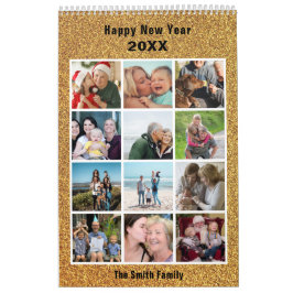 Modern Family Photo Collage Guld Glitter Anpassnin Kalender