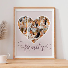 Modern FAMILY Photo Collage Kärlek Script Heart Poster