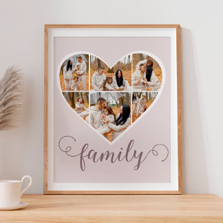 Modern FAMILY Photo Collage Kärlek Script Heart Poster
