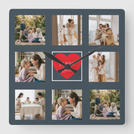 Modern Family Photo Collage Love  Fyrkantig Klocka