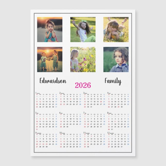 Modern family photo collage magnetic 2026 calendar (Framsida)
