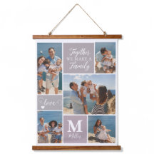 Modern FAMILY Photo Collage Monogram Namn 5 foton