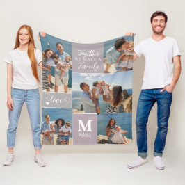 Modern FAMILY Photo Collage Monogram Namn 5 foton Fleecefilt