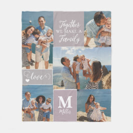 Modern FAMILY Photo Collage Monogram Namn 5 foton Fleecefilt