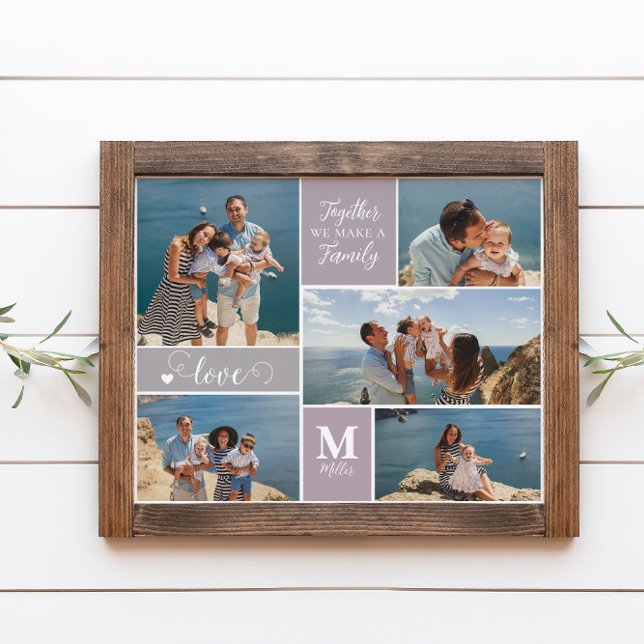 Modern FAMILY Photo Collage Monogram Namn 5 foton Poster (Skapare uppladdad)