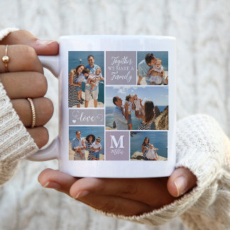 Modern FAMILY Photo Collage Monogram Namn 5 foton Två-Tonad Mugg