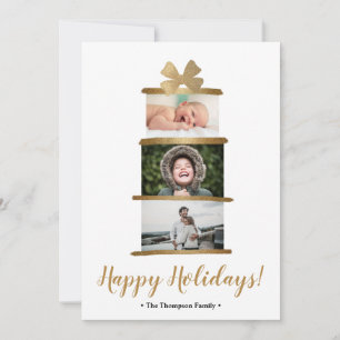 Modern Family Photo Guld Bow Gift Glad helg Julkort