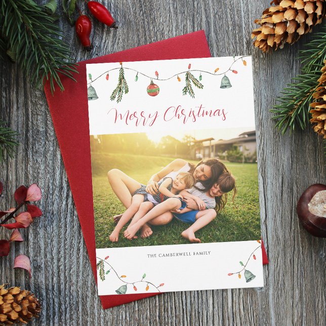 Modern Family Photo jul-Helgdag Anteckningskort (Christmas Rustic Nature Family Photo Greetings Card)