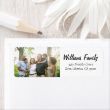 Modern Family Photo Minimal Script-adressetikett