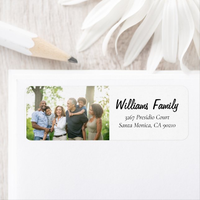 Modern Family Photo Minimal Script-adressetikett Returadress Etikett (Insitu)