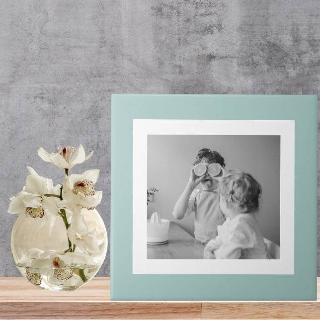 Modern Family Photo Mint Simple Loely Gift Kakelplatta (Skapare uppladdad)