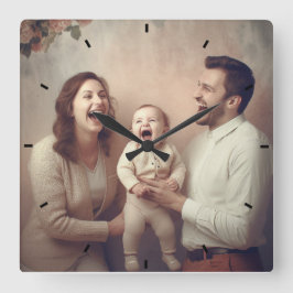 Modern Family Photo Mint Simple Loely Gift Square Fyrkantig Klocka