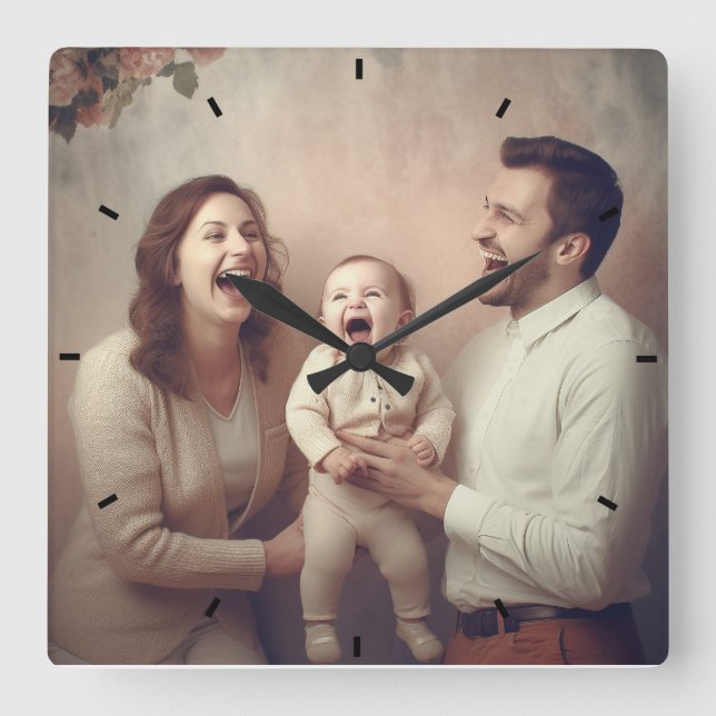 Modern Family Photo Mint Simple Loely Gift Square Fyrkantig Klocka (Framsida)