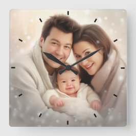 Modern Family Photo Mint Simple Loely Gift Square Fyrkantig Klocka