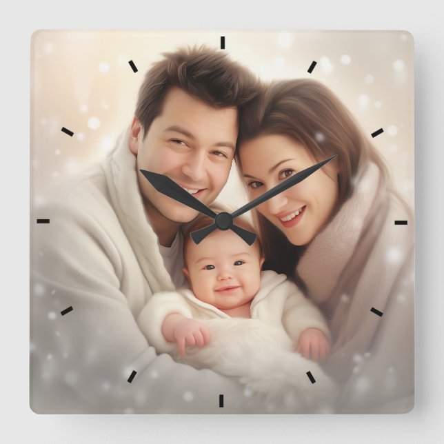 Modern Family Photo Mint Simple Loely Gift Square Fyrkantig Klocka (Framsida)