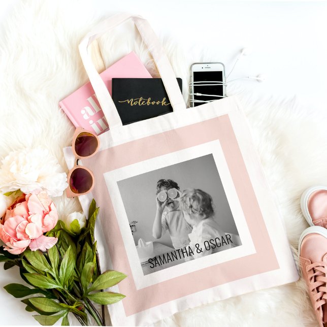 Modern Family Photo Pastel Rosa Simple Gift Tygkasse (Skapare uppladdad)