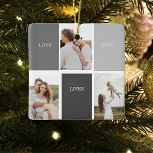 Modern Family Photo & Personlig Namn Gift Julgransprydnad Keramik