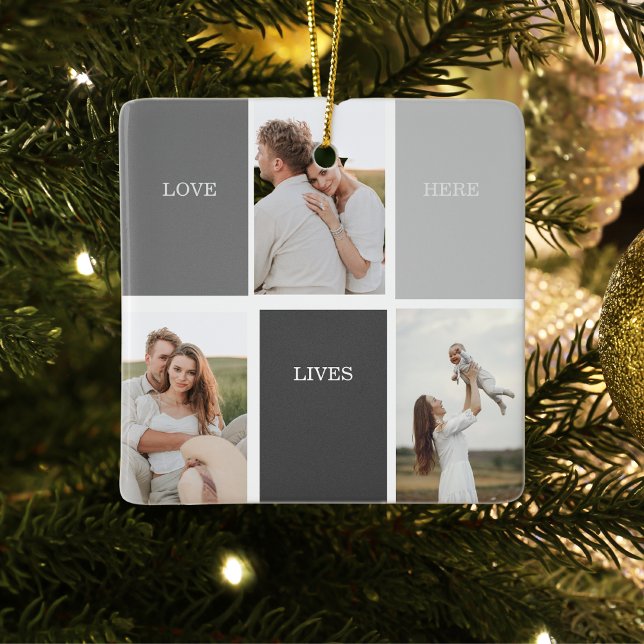 Modern Family Photo & Personlig Namn Gift Julgransprydnad Keramik (Skapare uppladdad)