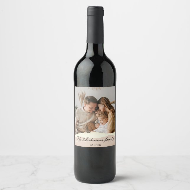 Modern Family Photo & Personlig Namn Gift Vinflaska Etikett (Framsida)