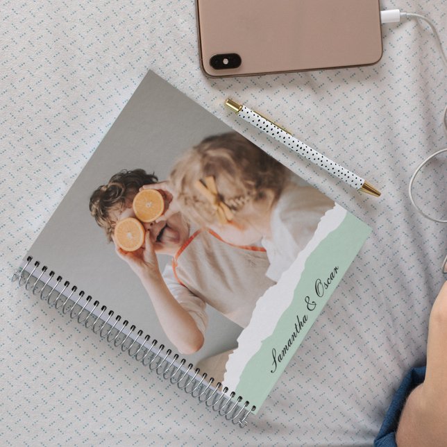 Modern Family Photo & Personlig Namn Mint Gift Anteckningsbok (Skapare uppladdad)