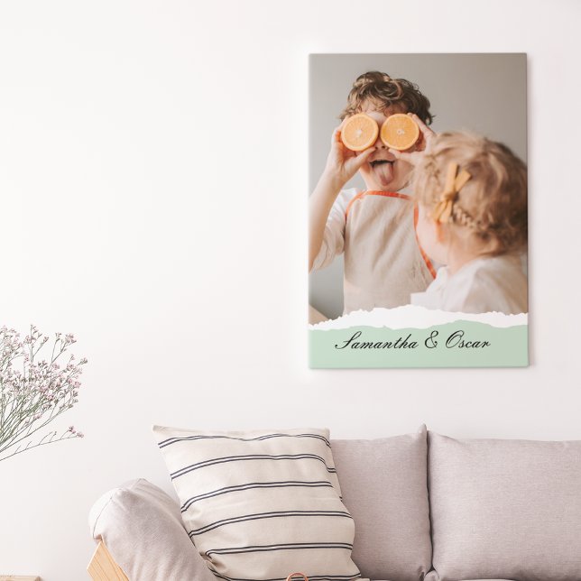 Modern Family Photo & Personlig Namn Mint Gift Canvastryck (Skapare uppladdad)