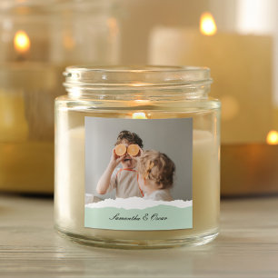 Modern Family Photo & Personlig Namn Mint Gift Fyrkantigt Klistermärke
