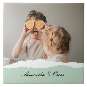 Modern Family Photo & Personlig Namn Mint Gift Kakelplatta
