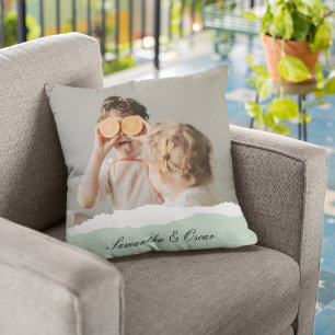 Modern Family Photo & Personlig Namn Mint Gift Kudde