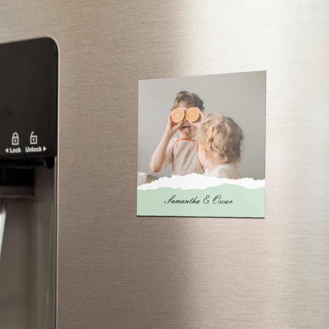 Modern Family Photo & Personlig Namn Mint Gift Magnet (Skapare uppladdad)