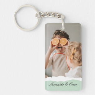 Modern Family Photo & Personlig Namn Mint Gift Nyckelring