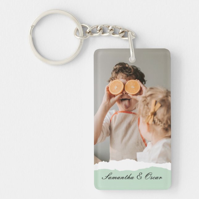 Modern Family Photo & Personlig Namn Mint Gift Nyckelring (Framsidan)
