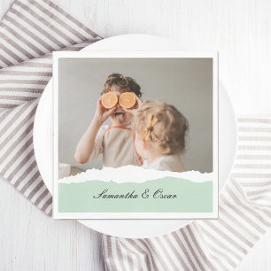 Modern Family Photo & Personlig Namn Mint Gift Pappersservett