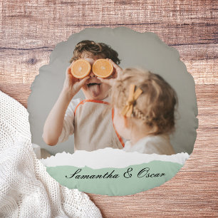 Modern Family Photo & Personlig Namn Mint Gift Rund Kudde