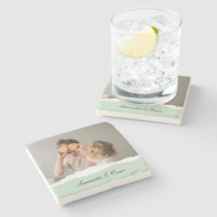 Modern Family Photo & Personlig Namn Mint Gift Stenunderlägg