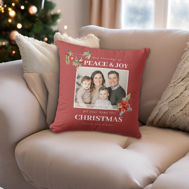 Modern Family Photo Red Christmas Kudde (Skapare uppladdad)