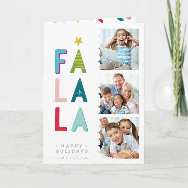 MODERN FAMILY PHOTOS fold, ljusstark färg fa la la Helgkort (Framsida)