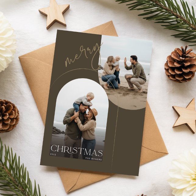 Modern Family Portrait Beach Photo Christmas Julkort (Skapare uppladdad)