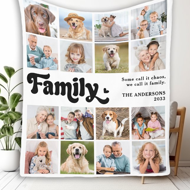 Modern FAMILY Retro Personlig 16 Photo Collage Fleecefilt (Skapare uppladdad)