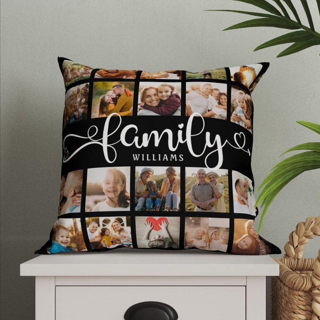 Modern Family Script 20 Photo Collage Chic Black Kudde (Skapare uppladdad)