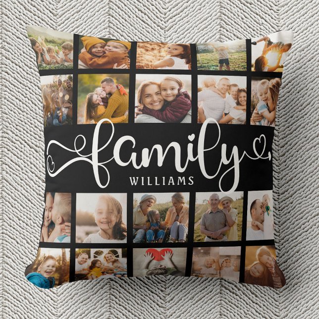 Modern Family Script 20 Photo Collage Chic Black Kudde (Skapare uppladdad)