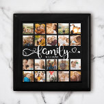 Modern Family Script 20 Photo Collage Chic Black Minnesask<br><div class="desc">Modern anpassningsbar fotokollage med utrymme för 20 foton som omger ett trendig med ett snabbt skript som läser FAMILY och ditt eget namn nedan.</div>