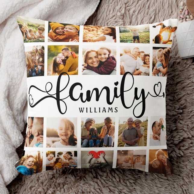 Modern Family Script 20 Photo Collage Chic Snyggt Kudde (Skapare uppladdad)