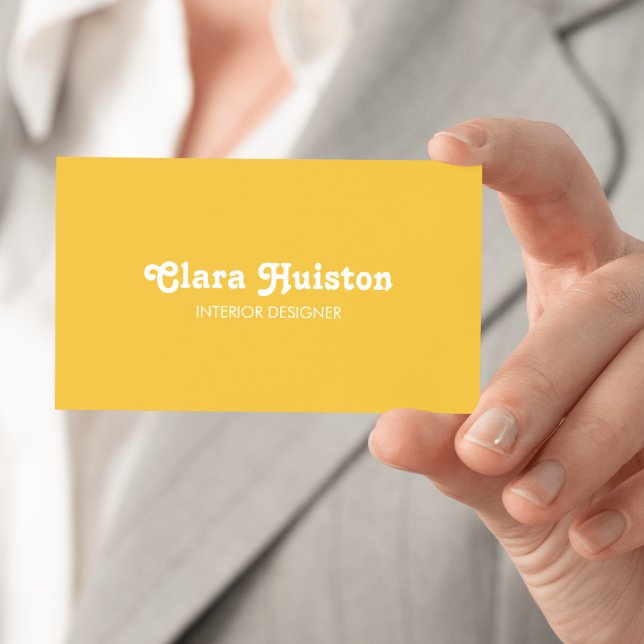 Modern Fancy Mustard Yellow Script White Visitkort (Modern Fancy Mustard Yellow Script White Business Card)