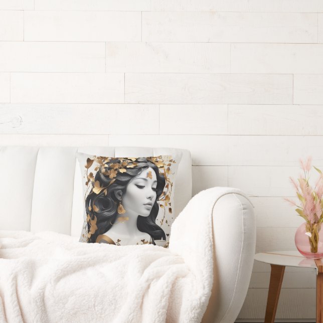 Modern Fantasy Art in Black and Gold  Kudde (Soffa)