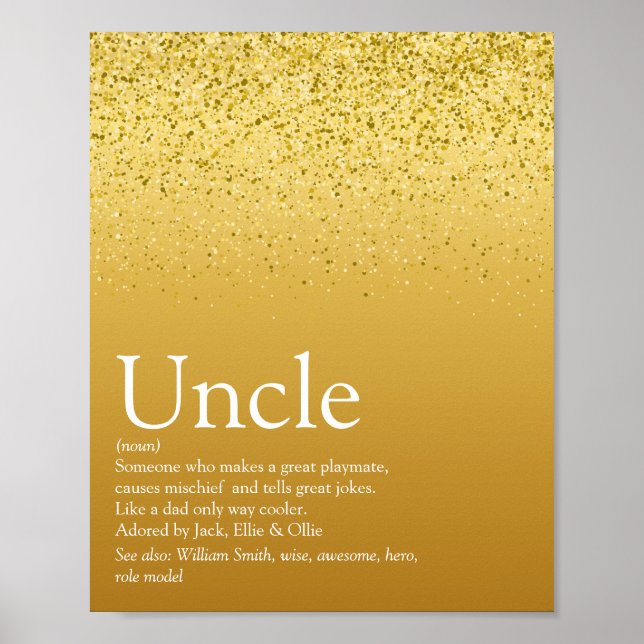 Modern farbror Funcle Definition Guld Glitter Glam Poster (Framsidan)