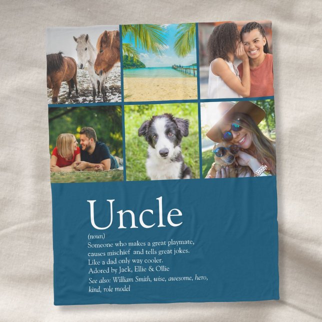 Modern farbror, Funcle Definition Kul Blå 6 Foto Fleecefilt (Modern Uncle, Funcle Definition Fun Blue 6 Photo Fleece Blanket)