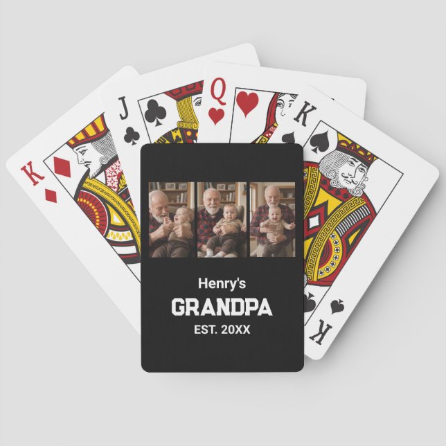 Modern Farfar Est. Namn År 3 Foto  Casinokort (Baksidan)