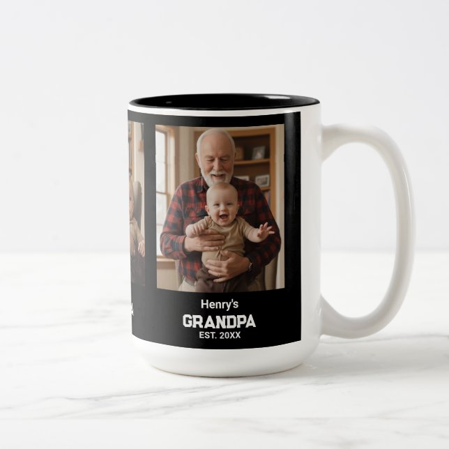 Modern Farfar Est. Namn År 3 Foto Två-Tonad Mugg (Höger)